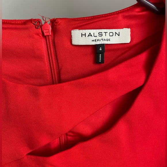 Halston Heritage Red Cut Out Bateau Neckline knee length Dress 3/4 Sleeve US 4 - Picture 7 of 16